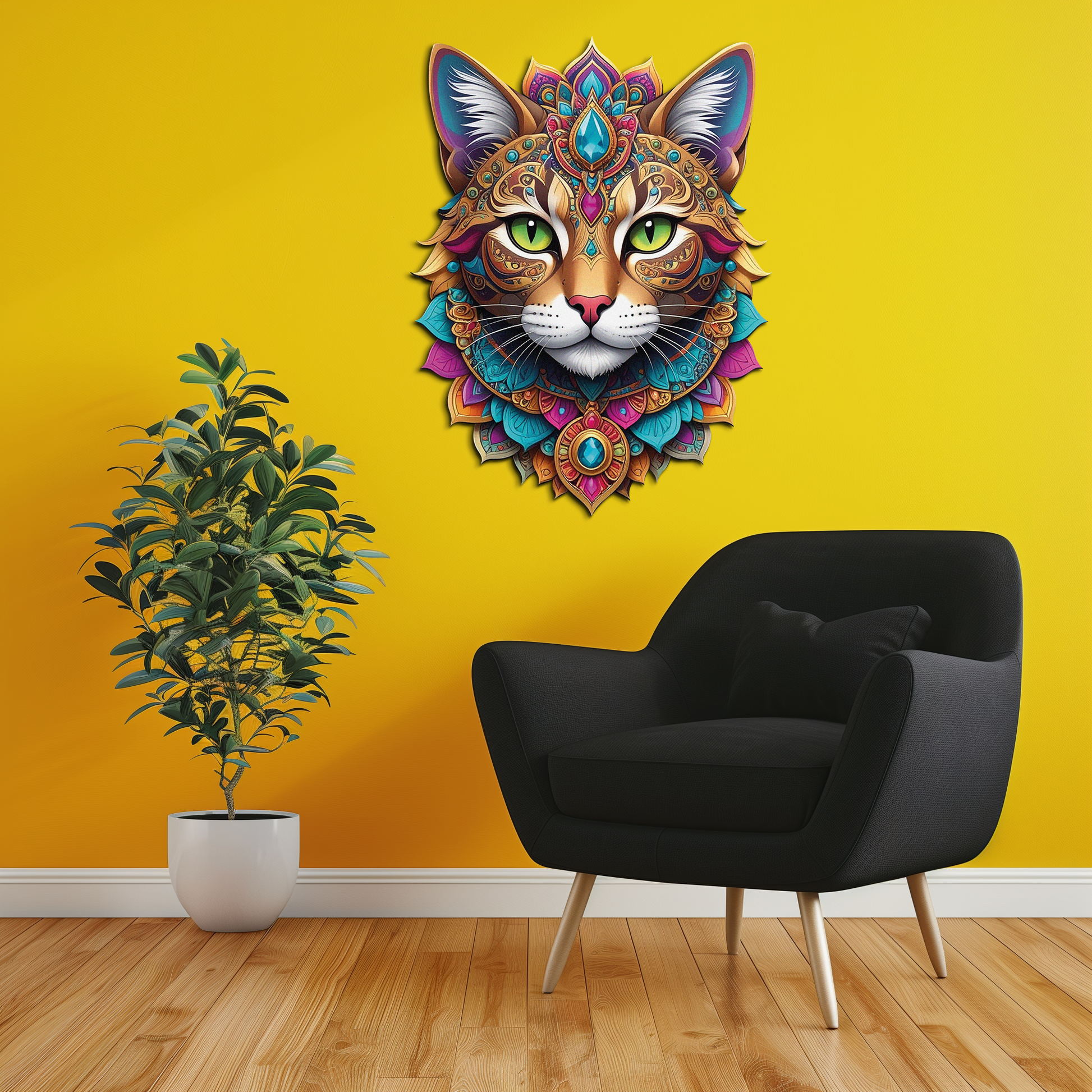 Psychedelic Mandala Cat Wall Art – Vibrant Boho Decor-KAFUVM025 - Tampa Home & Garden Store
