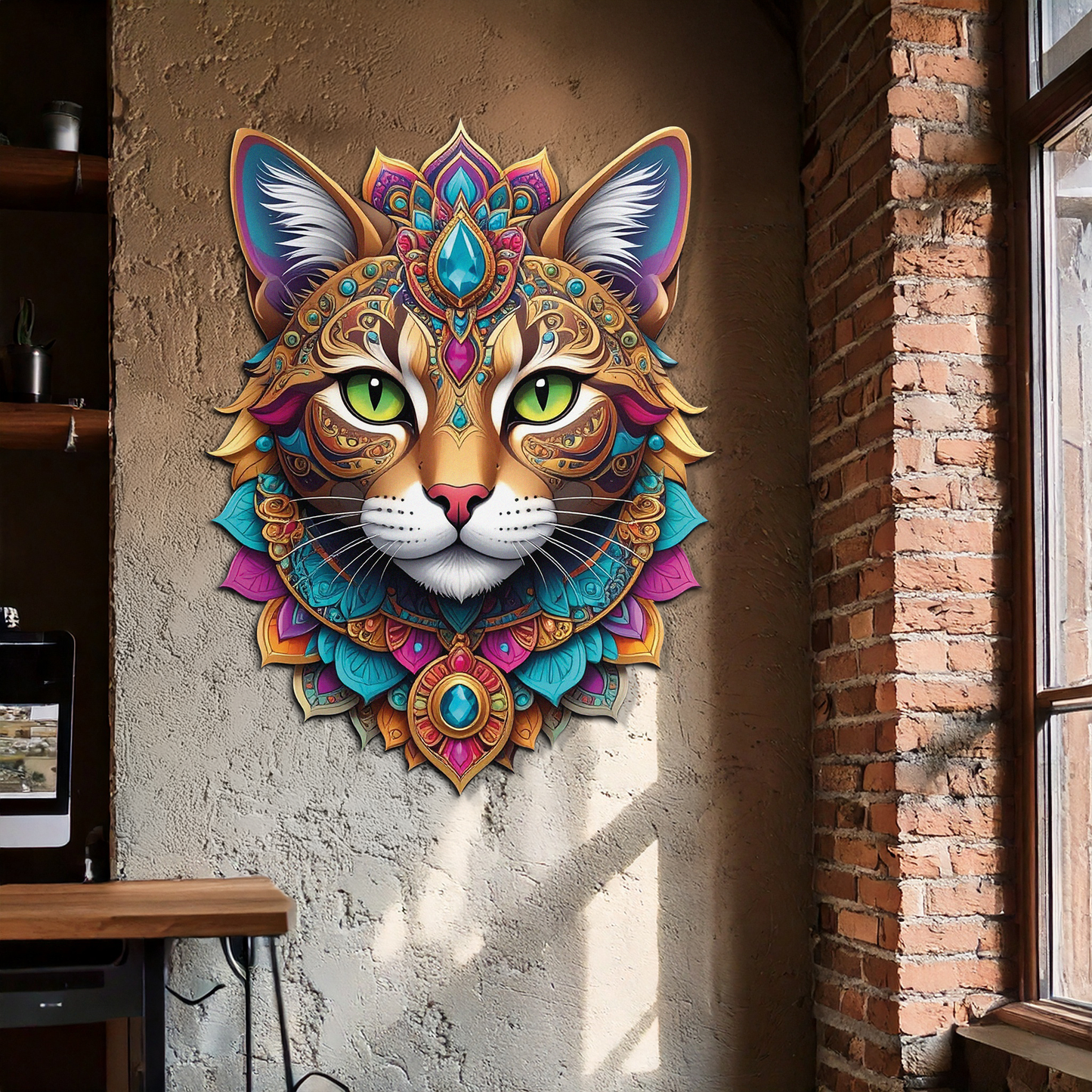 Psychedelic Mandala Cat Wall Art – Vibrant Boho Decor-KAFUVM025 - Tampa Home & Garden Store