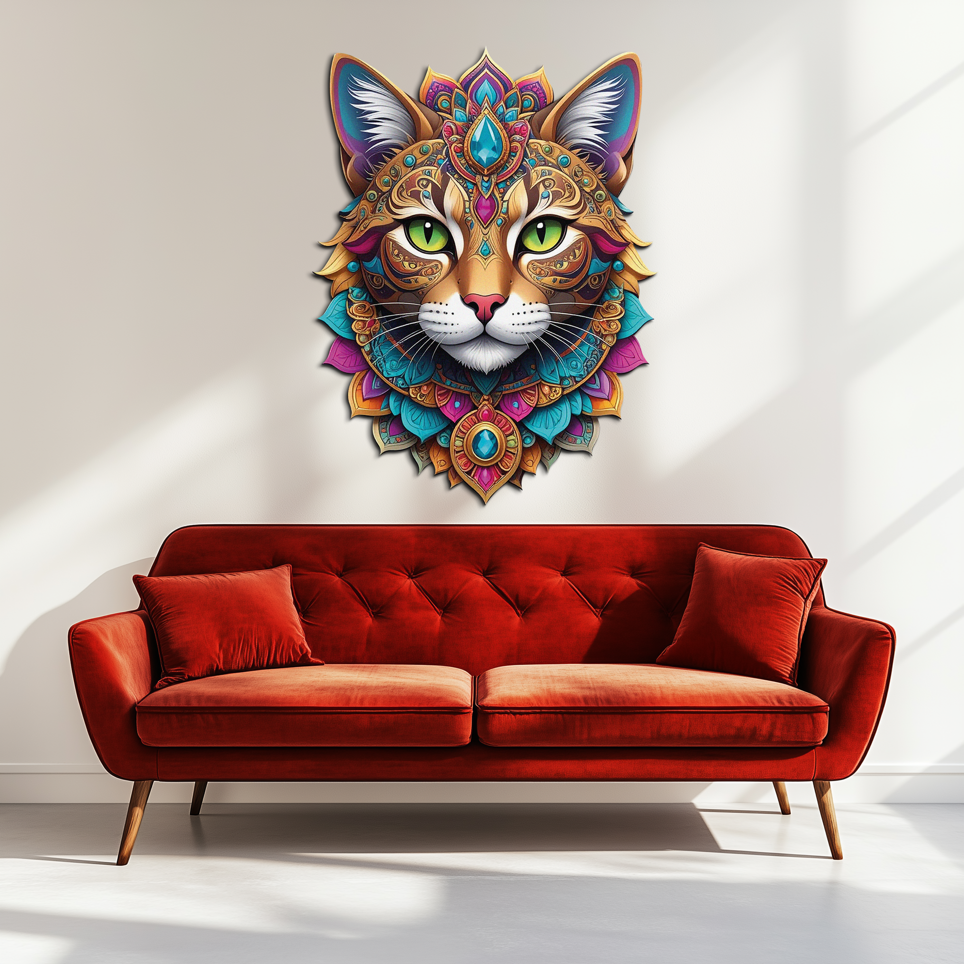 Psychedelic Mandala Cat Wall Art – Vibrant Boho Decor-KAFUVM025 - Tampa Home & Garden Store