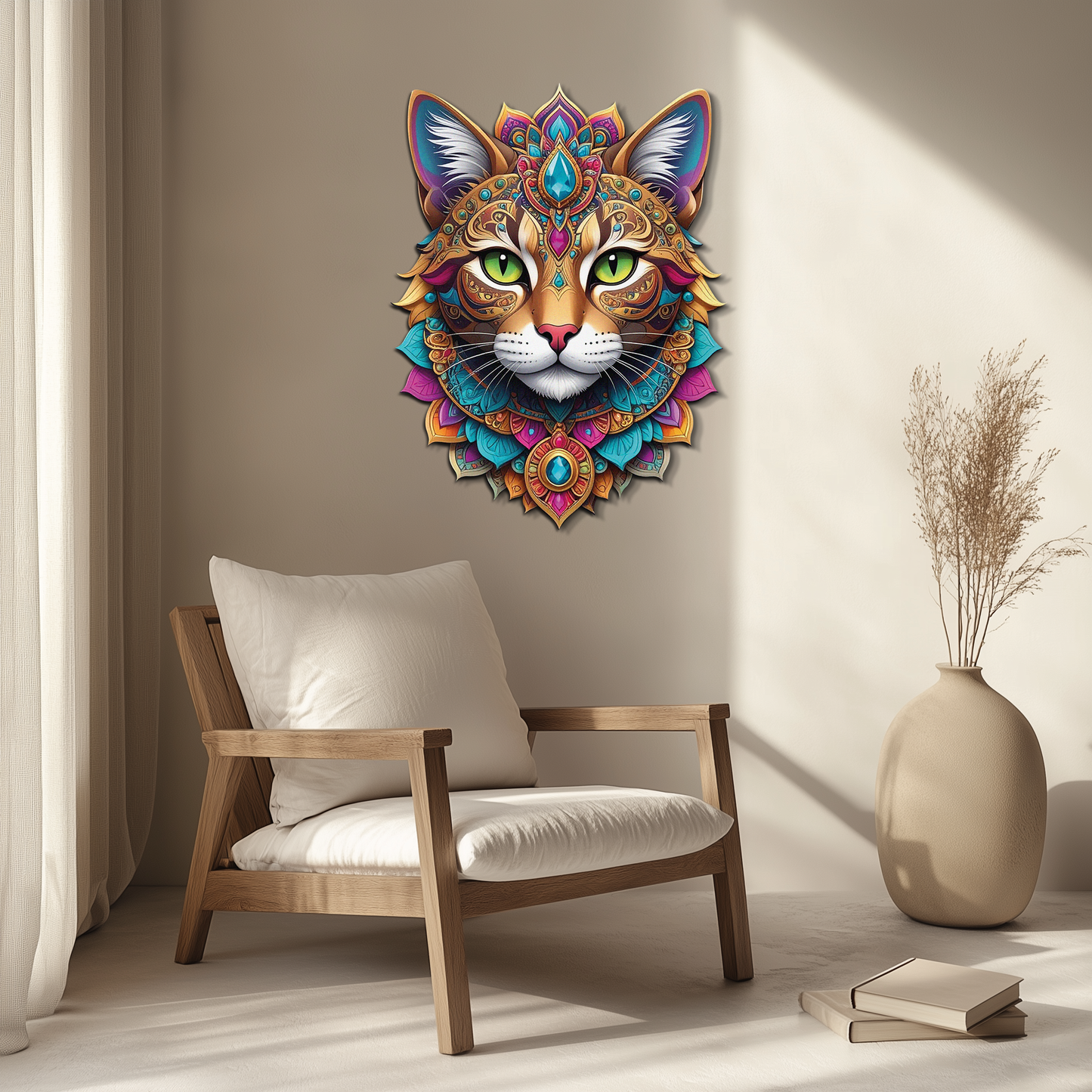 Psychedelic Mandala Cat Wall Art – Vibrant Boho Decor-KAFUVM025 - Tampa Home & Garden Store