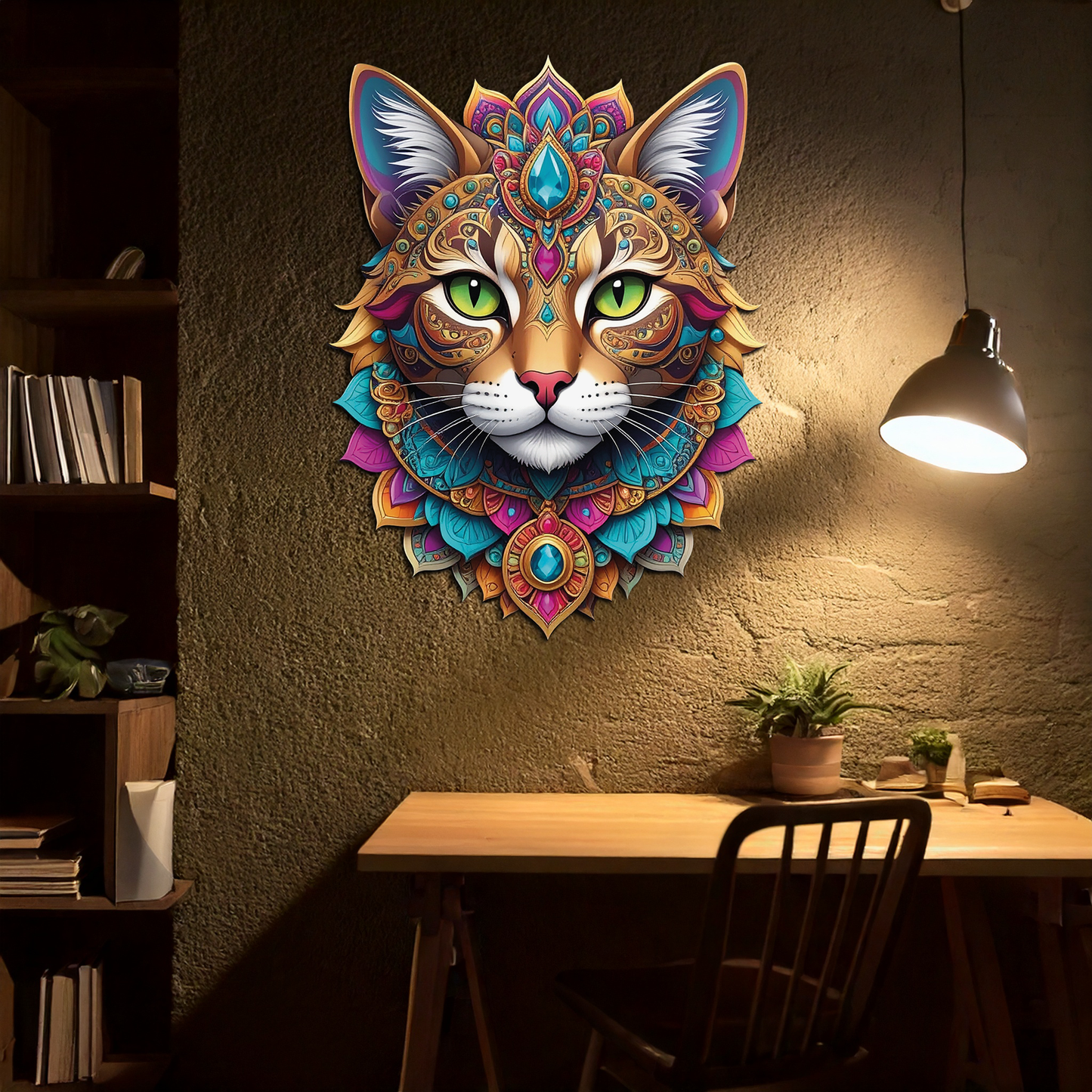Psychedelic Mandala Cat Wall Art – Vibrant Boho Decor-KAFUVM025 - Tampa Home & Garden Store