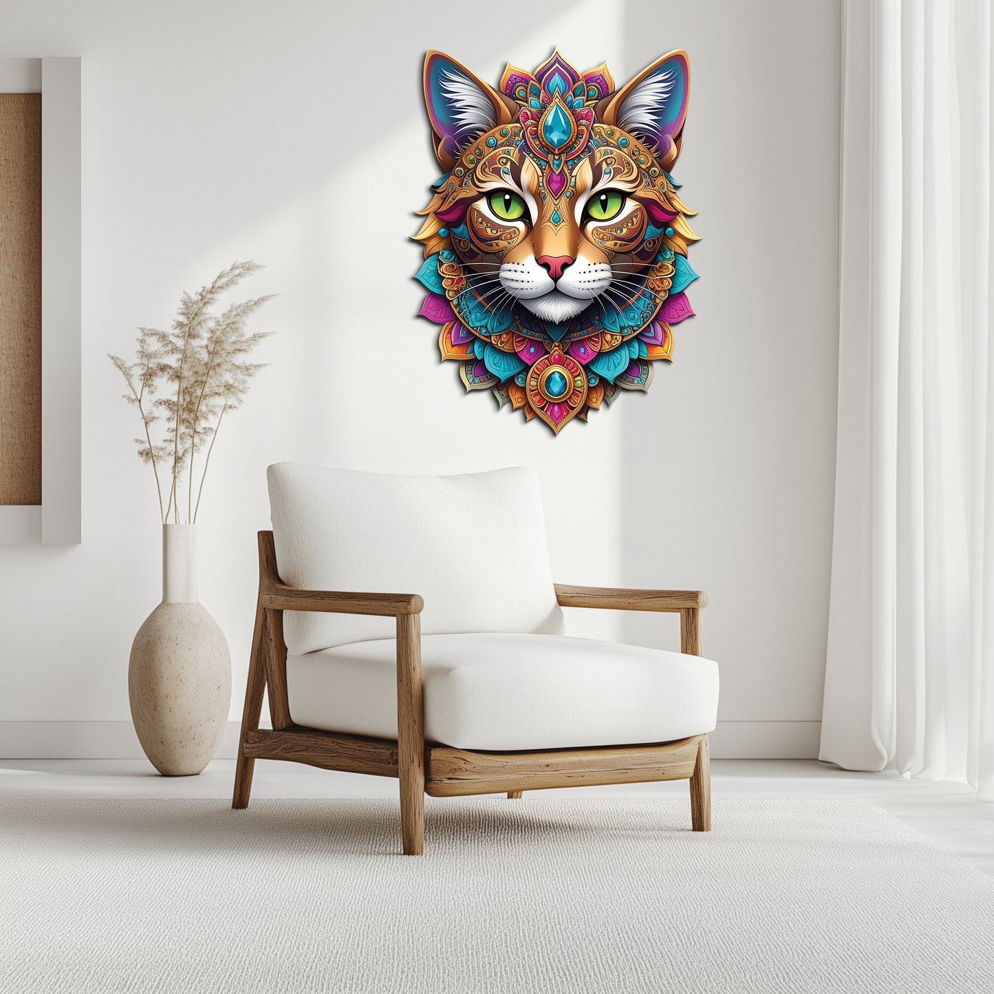 Psychedelic Mandala Cat Wall Art – Vibrant Boho Decor-KAFUVM025 - Tampa Home & Garden Store