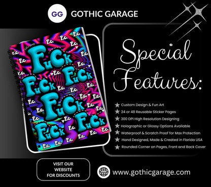 Psychedelic Swear Words Reusable Sticker Book, Adult Vibe Sticker Album, Perfect Gift to Personalize for Sticker Collectors - Tampa Home & Garden Store