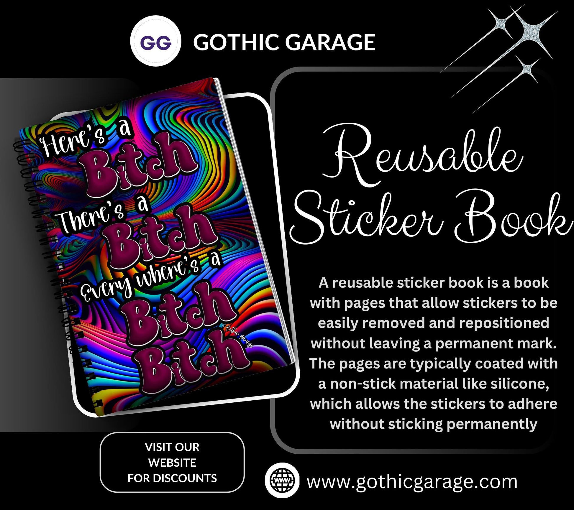 Psychedelic Sweary Rhythms Reusable Sticker Book, Adult Vibe Sticker Album, Perfect Gift to Personalize for Sticker Collectors - Tampa Home & Garden Store