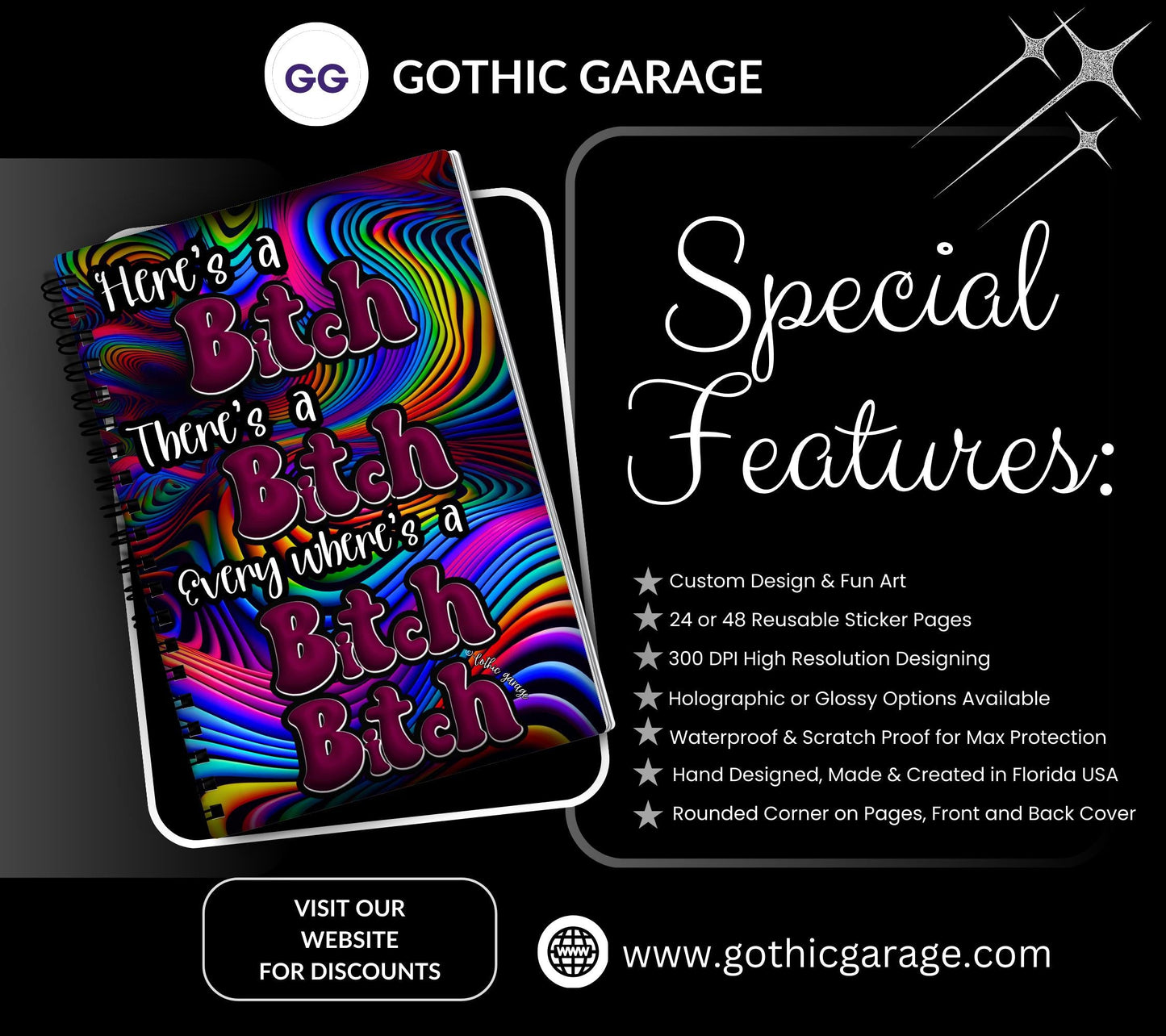 Psychedelic Sweary Rhythms Reusable Sticker Book, Adult Vibe Sticker Album, Perfect Gift to Personalize for Sticker Collectors - Tampa Home & Garden Store