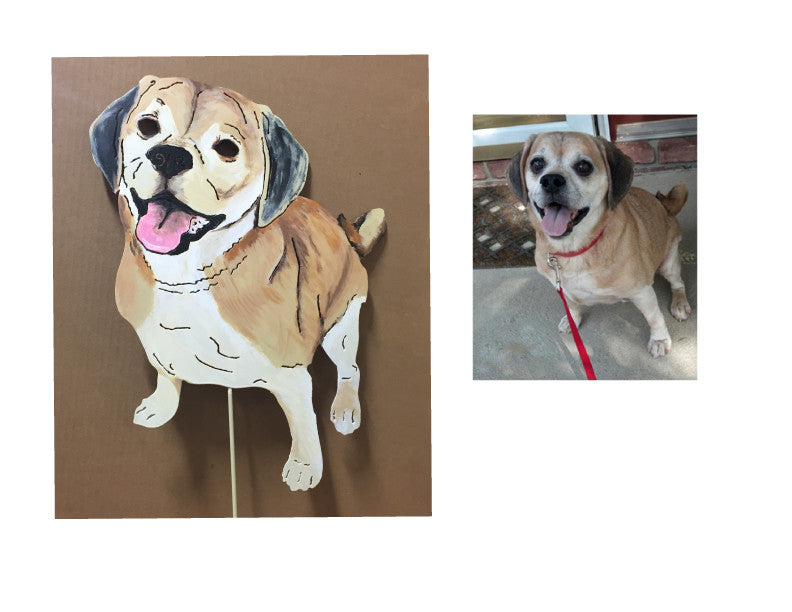 Pet Portraits from Photos garden art dog cutout on stake brown and white beagle by Rustica Ornamentals on Tampa Home & Garden Store