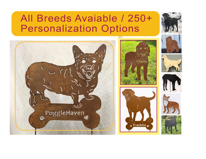 Corgi Welsh Garden Stake dog wall art by Rustica Ornamentals, brown metal silhouette lawn ornament on Tampa Home & Garden Store