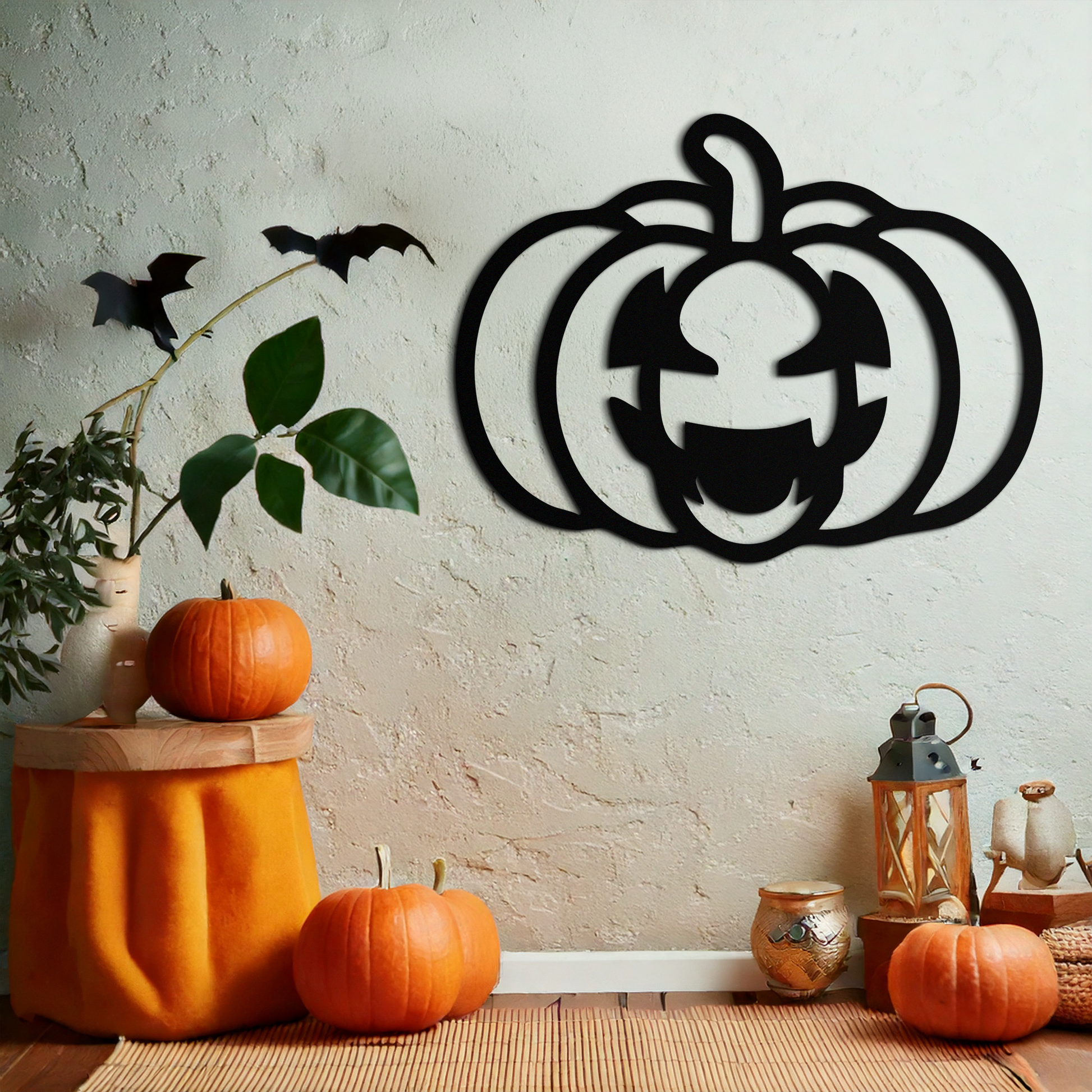 Pumpkin Halloween Metal Wall Art – Spooky Jack O'Lantern Black Decor- KAF500 - Tampa Home & Garden Store