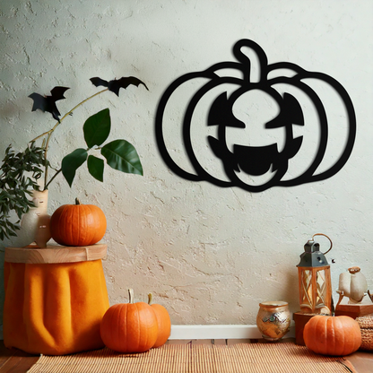 Pumpkin Halloween Metal Wall Art – Spooky Jack O'Lantern Black Decor- KAF500 - Tampa Home & Garden Store