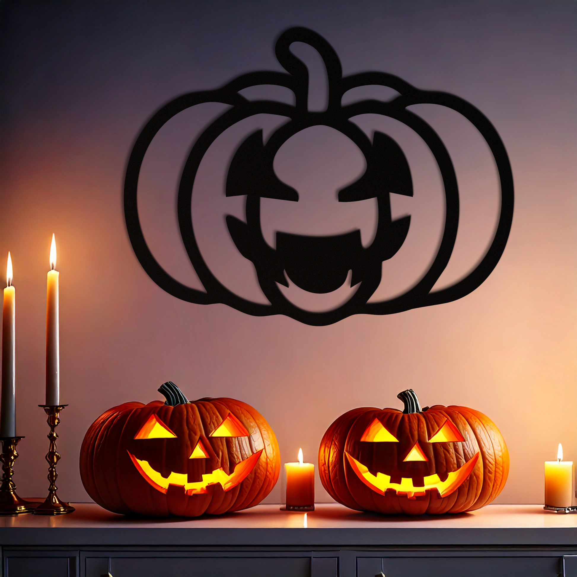 Pumpkin Halloween Metal Wall Art – Spooky Jack O'Lantern Black Decor- KAF500 - Tampa Home & Garden Store