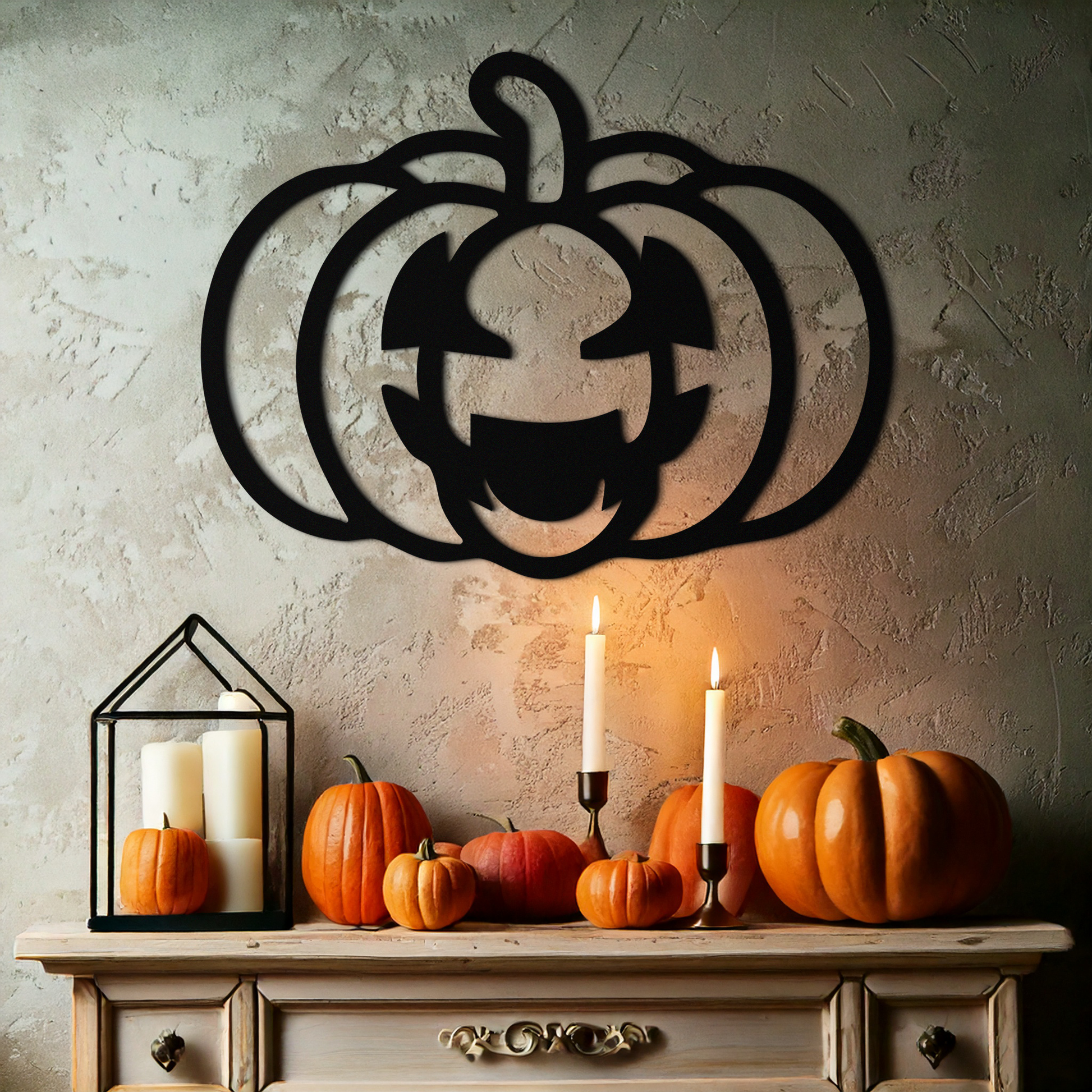 Pumpkin Halloween Metal Wall Art – Spooky Jack O'Lantern Black Decor- KAF500 - Tampa Home & Garden Store