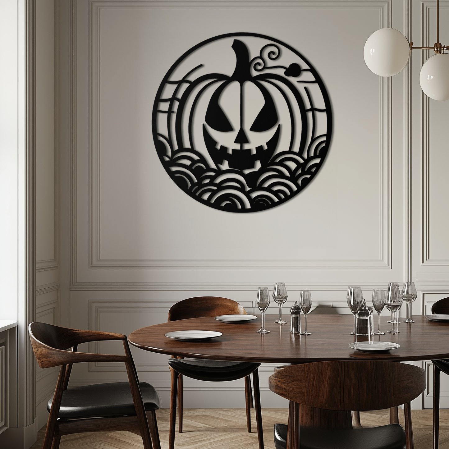 Pumpkin Halloween Silhouette Metal Wall Art – Spooky Round Black Decor- KAF327 - Tampa Home & Garden Store
