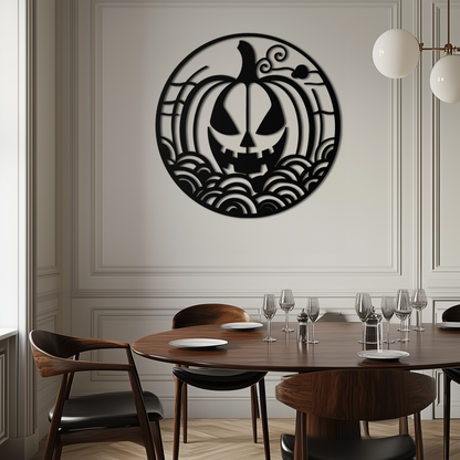 Pumpkin Halloween Silhouette Metal Wall Art – Spooky Round Black Decor- KAF327 - Tampa Home & Garden Store