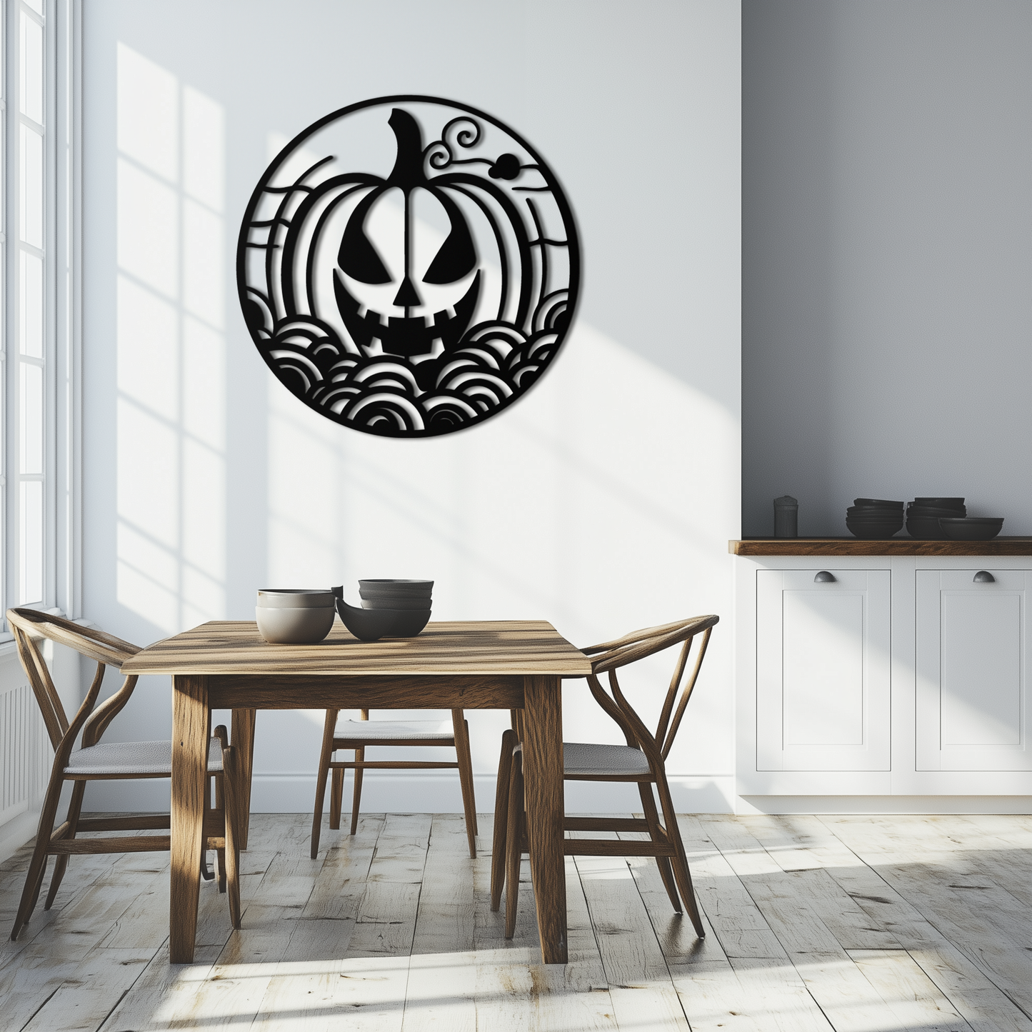 Pumpkin Halloween Silhouette Metal Wall Art – Spooky Round Black Decor- KAF327 - Tampa Home & Garden Store