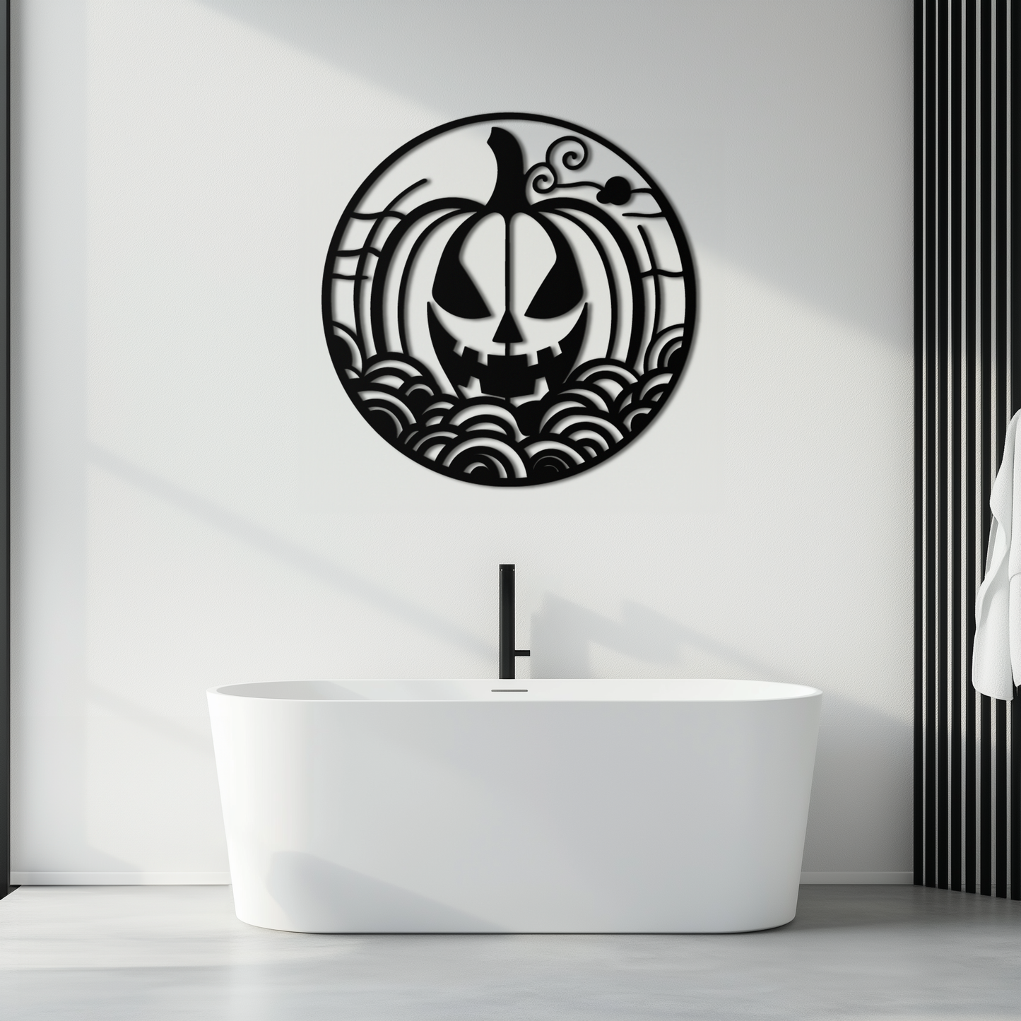 Pumpkin Halloween Silhouette Metal Wall Art – Spooky Round Black Decor- KAF327 - Tampa Home & Garden Store