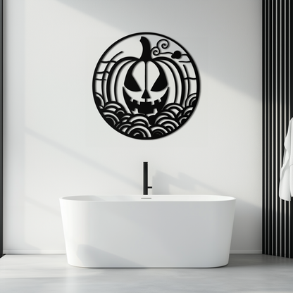 Pumpkin Halloween Silhouette Metal Wall Art – Spooky Round Black Decor- KAF327 - Tampa Home & Garden Store
