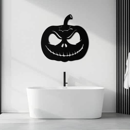 Pumpkin metal wall art jack-o-lantern silhouette black finish modern metal wall art on Tampa Home & Garden Store