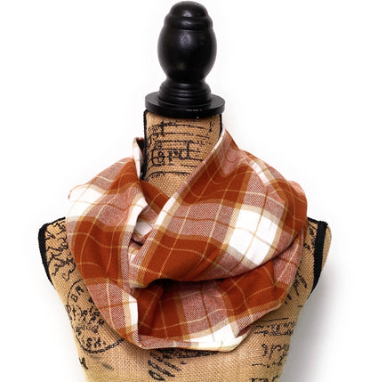 Pumpkin Pie Plaid - Fall Colors of Rusty Pumpkin Orange, Tan, and Whipped Cream White Plaid Infinity and Blanket Scarves - Tampa Home & Garden Store