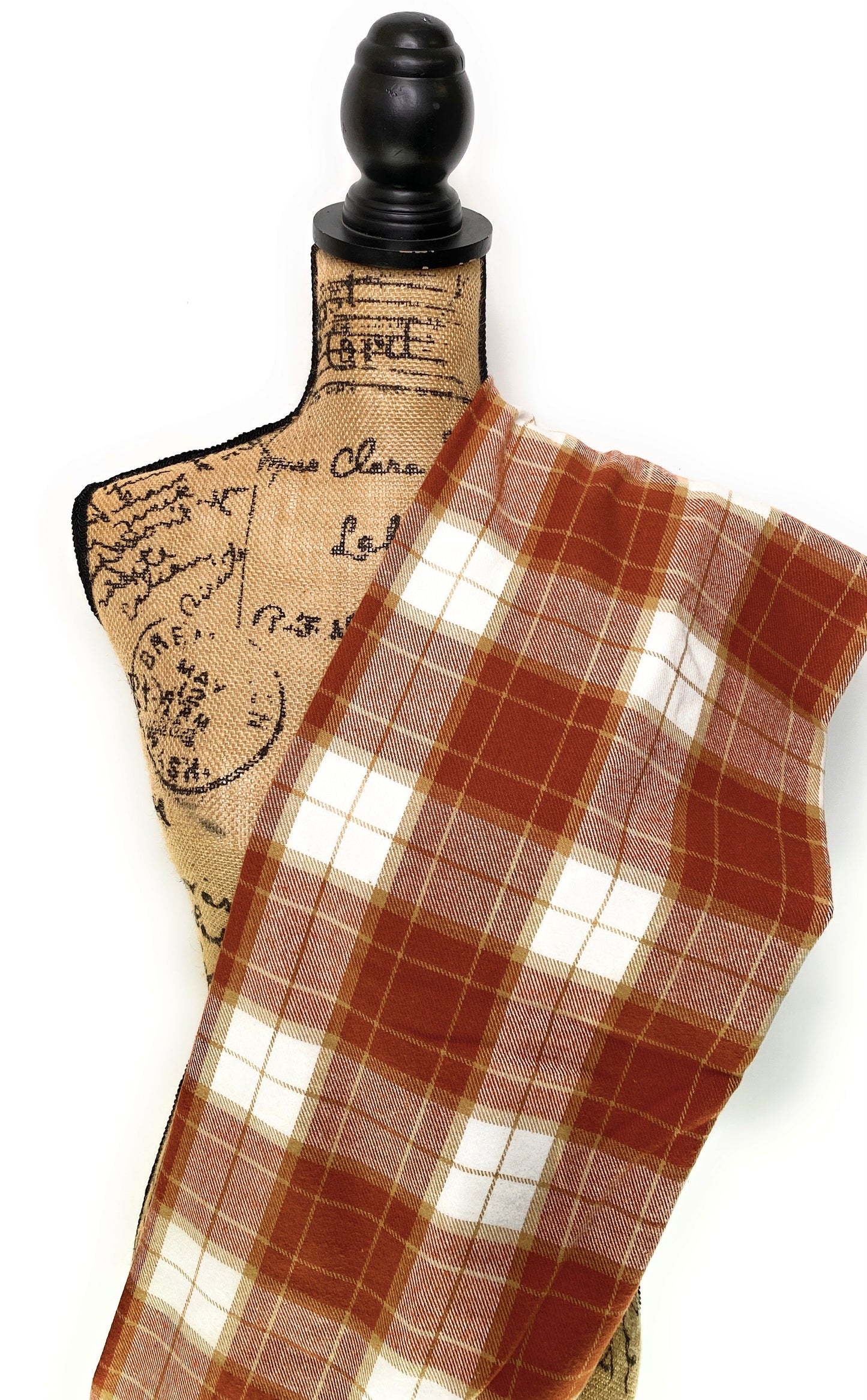 Pumpkin Pie Plaid - Fall Colors of Rusty Pumpkin Orange, Tan, and Whipped Cream White Plaid Infinity and Blanket Scarves - Tampa Home & Garden Store