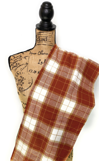 Pumpkin Pie Plaid - Fall Colors of Rusty Pumpkin Orange, Tan, and Whipped Cream White Plaid Infinity and Blanket Scarves - Tampa Home & Garden Store