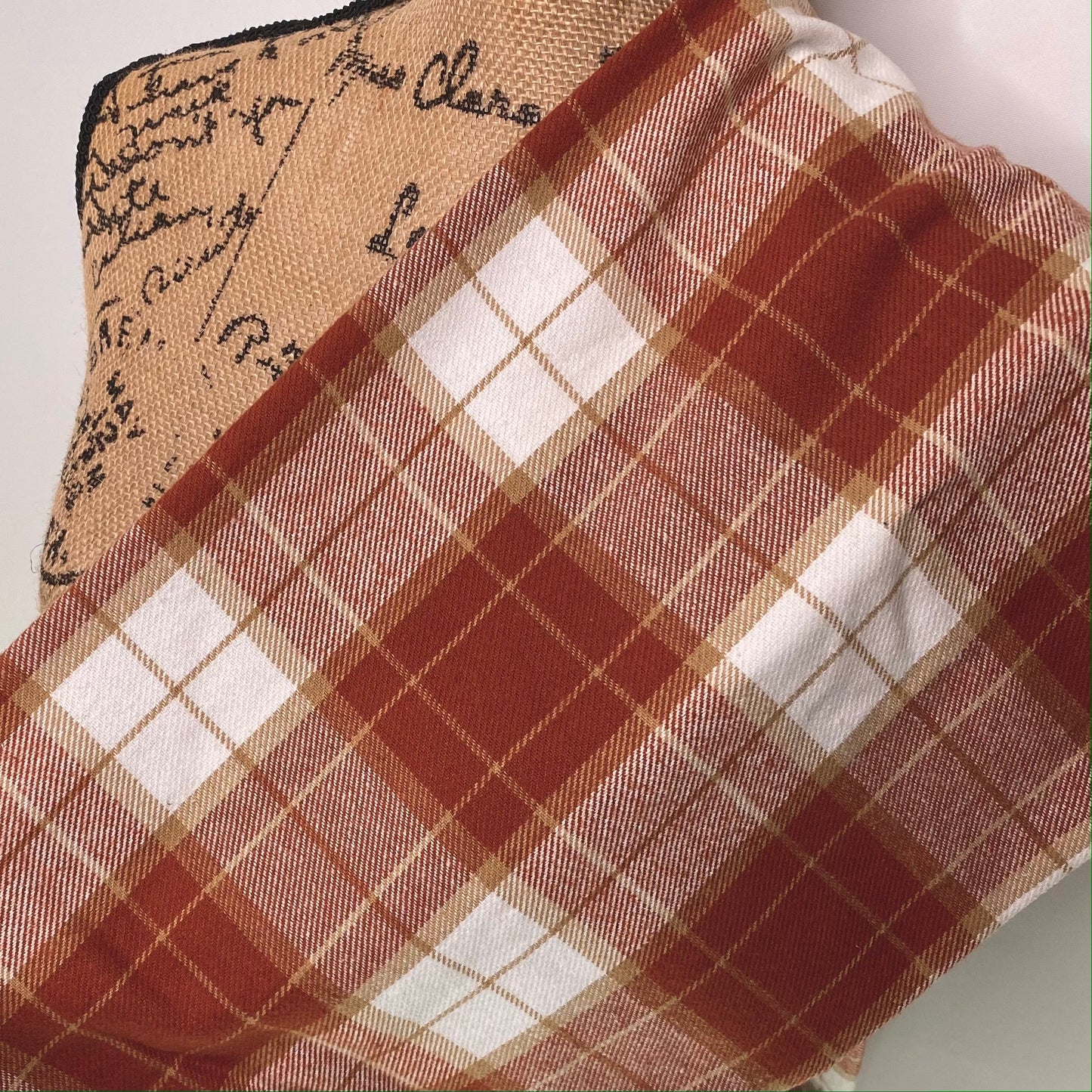 Pumpkin Pie Plaid - Fall Colors of Rusty Pumpkin Orange, Tan, and Whipped Cream White Plaid Infinity and Blanket Scarves - Tampa Home & Garden Store