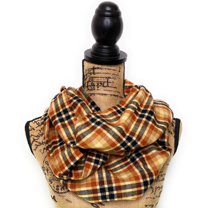 Pumpkin Spice Plaid - Fall Colors of Rusty Orange, Tan, Oatmeal Cream, and Black Plaid Infinity and Blanket Scarves - Tampa Home & Garden Store