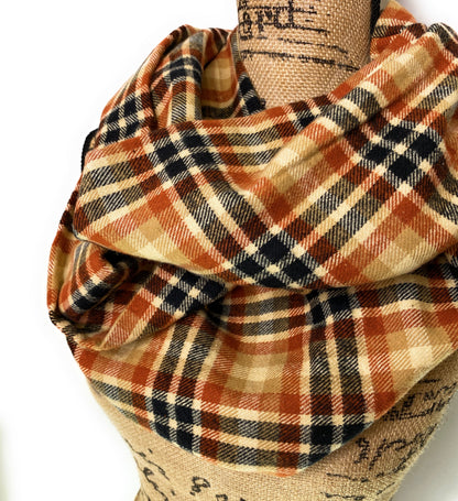 Pumpkin Spice Plaid - Fall Colors of Rusty Orange, Tan, Oatmeal Cream, and Black Plaid Infinity and Blanket Scarves - Tampa Home & Garden Store