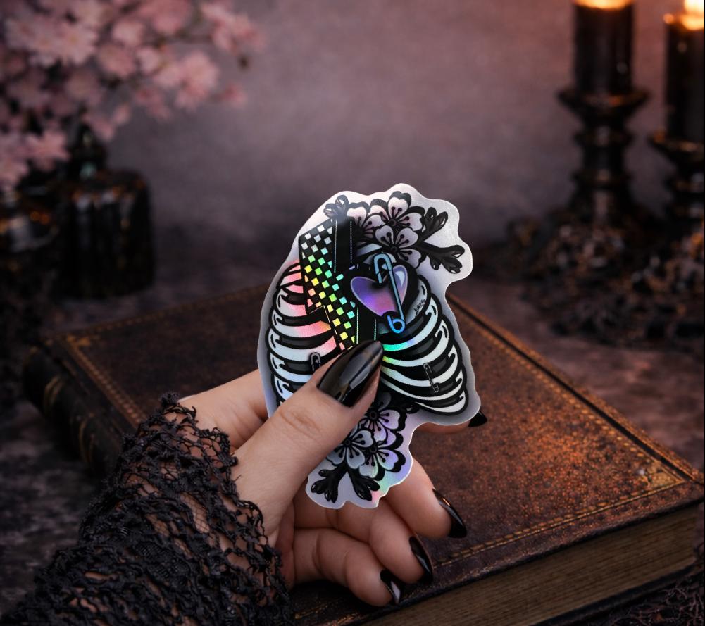 Punk Skeleton Rib Cage Sticker: Cherry Blossoms, Gothic, Waterproof - Tampa Home & Garden Store