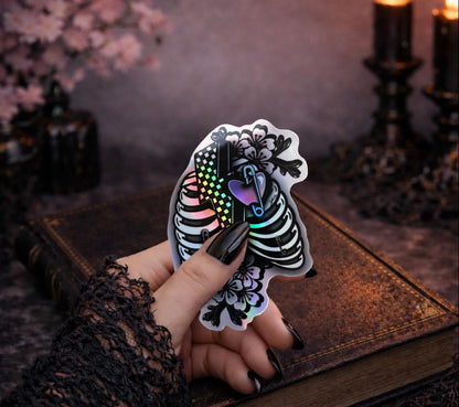 Punk Skeleton Rib Cage Sticker: Cherry Blossoms, Gothic, Waterproof - Tampa Home & Garden Store