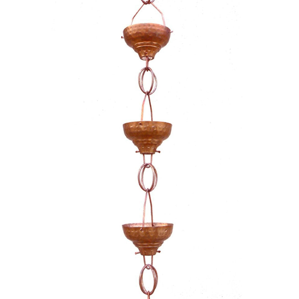 Pure Copper 8.5-Ft Rain Chain with 13 Hammered Funnel Shape Cups - Tampa Home & Garden Store