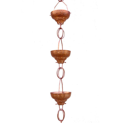 Pure Copper 8.5-Ft Rain Chain with 13 Hammered Funnel Shape Cups - Tampa Home & Garden Store
