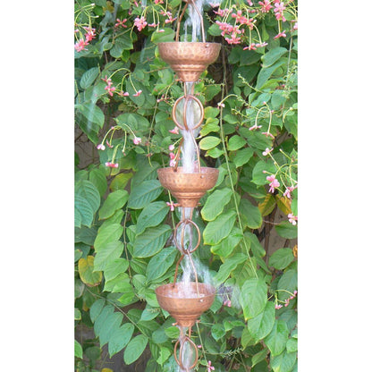 Pure Copper 8.5-Ft Rain Chain with 13 Hammered Funnel Shape Cups - Tampa Home & Garden Store