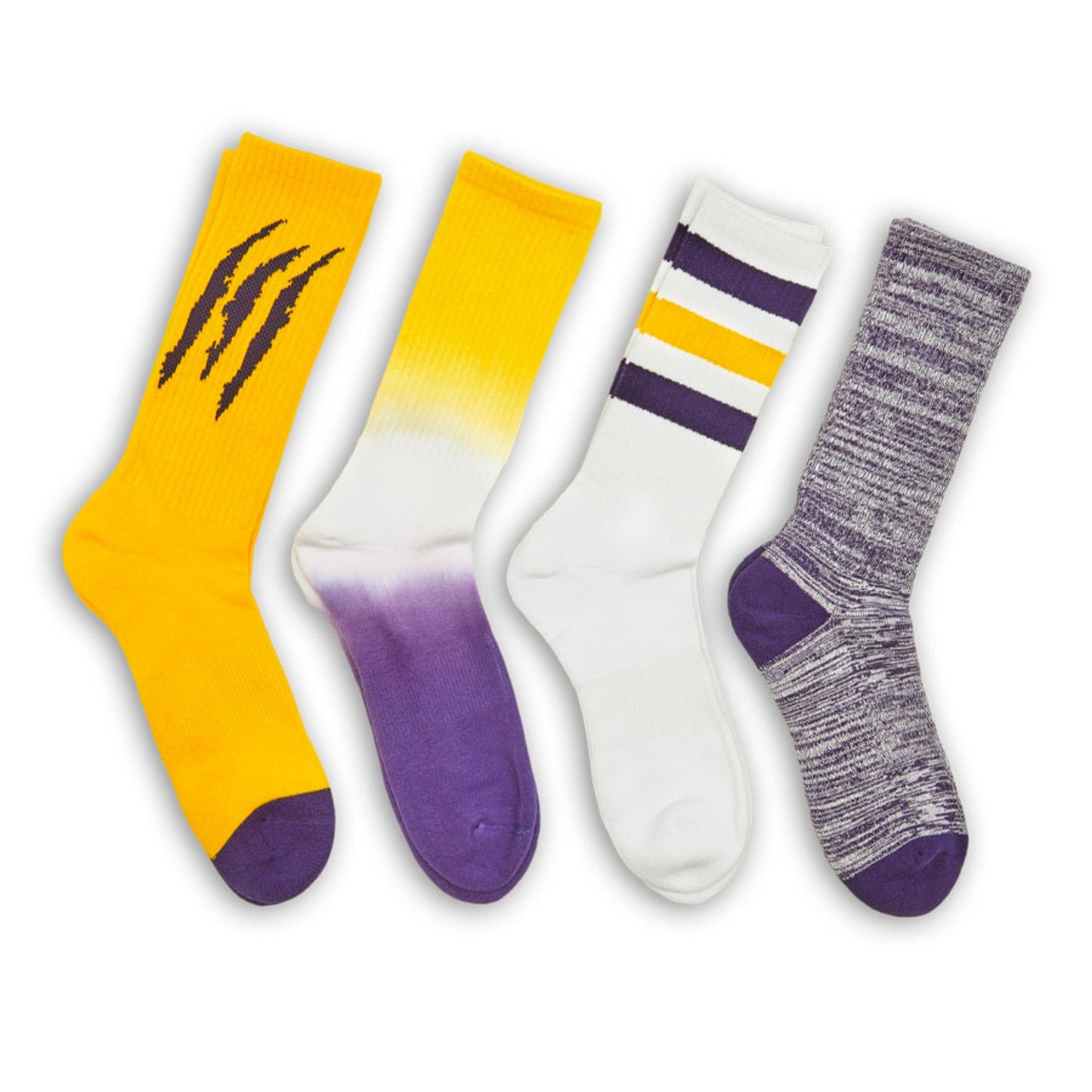 Gold Purple Mixed Socks 5-pack crew socks DeadSoxy colorways in yellow white purple gray on Tampa Home & Garden Store