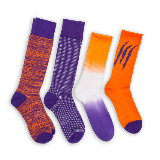 DeadSoxy Purple and Orange Mixed Socks 4 Pack athletic socks with team colorways on Tampa Home & Garden Store
