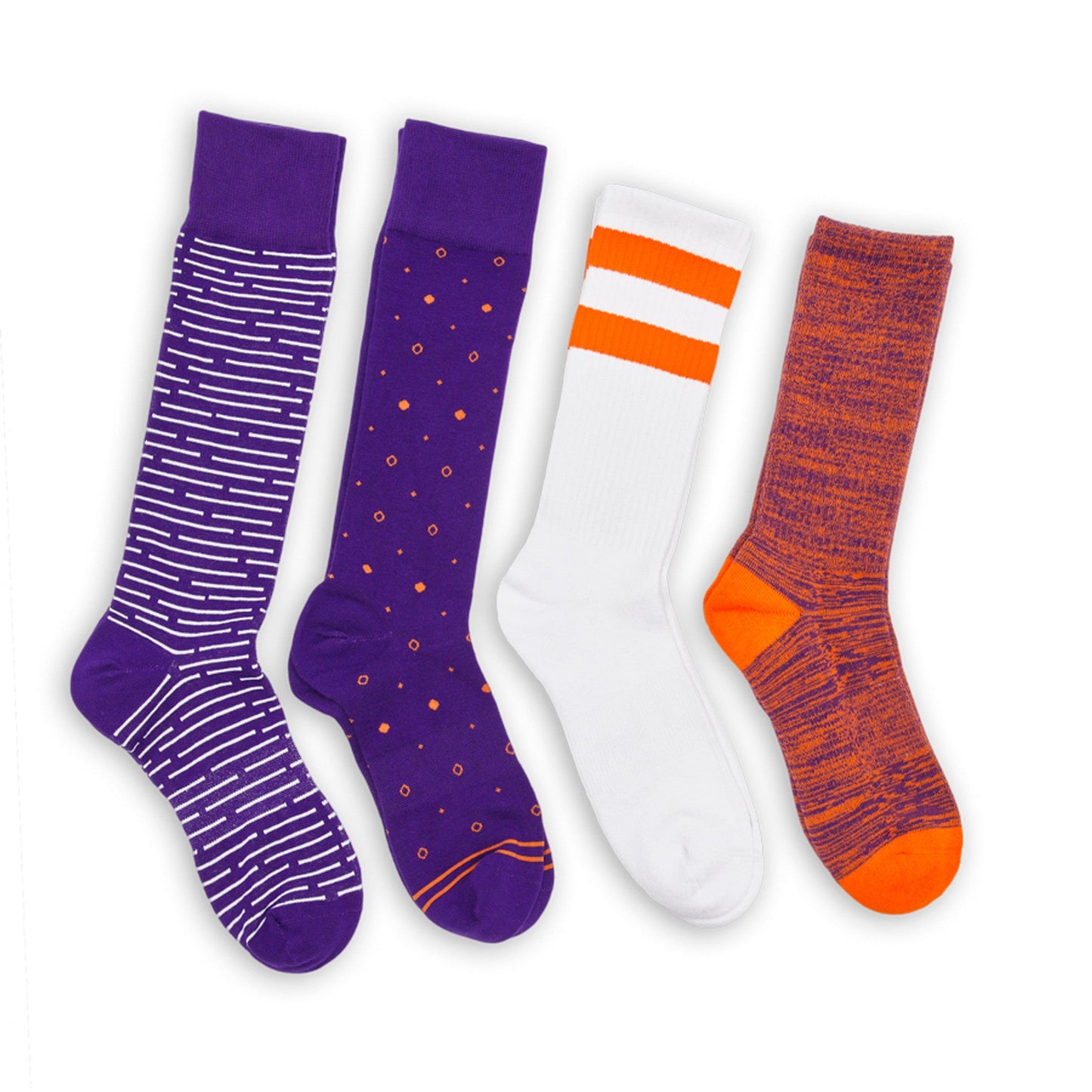 DeadSoxy 4-pack team colorways socks in purple and orange on Tampa Home & Garden Store