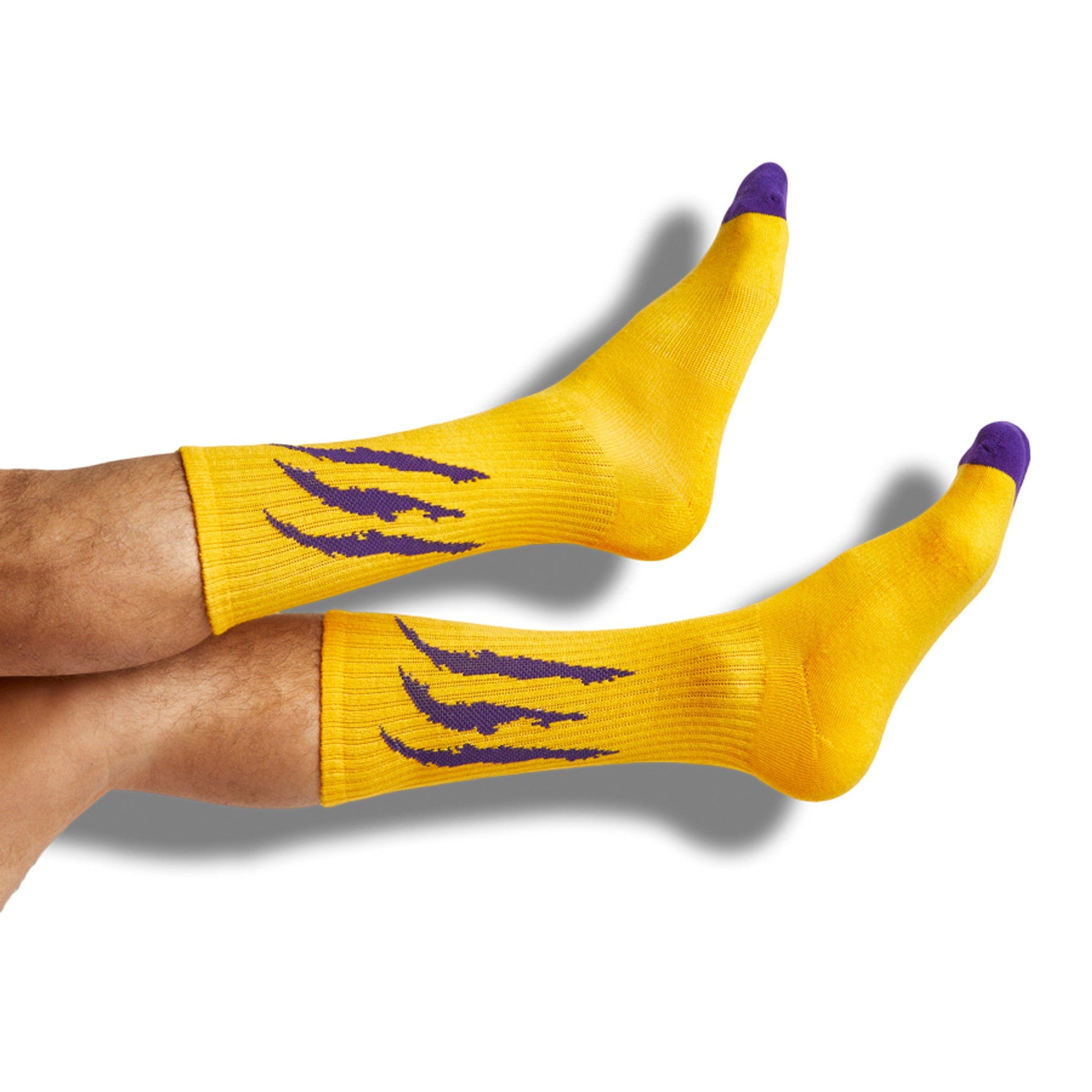 DeadSoxy Gold Purple Mixed Crew Socks 8 Pack team colorways with yellow body and purple toe on Tampa Home & Garden Store