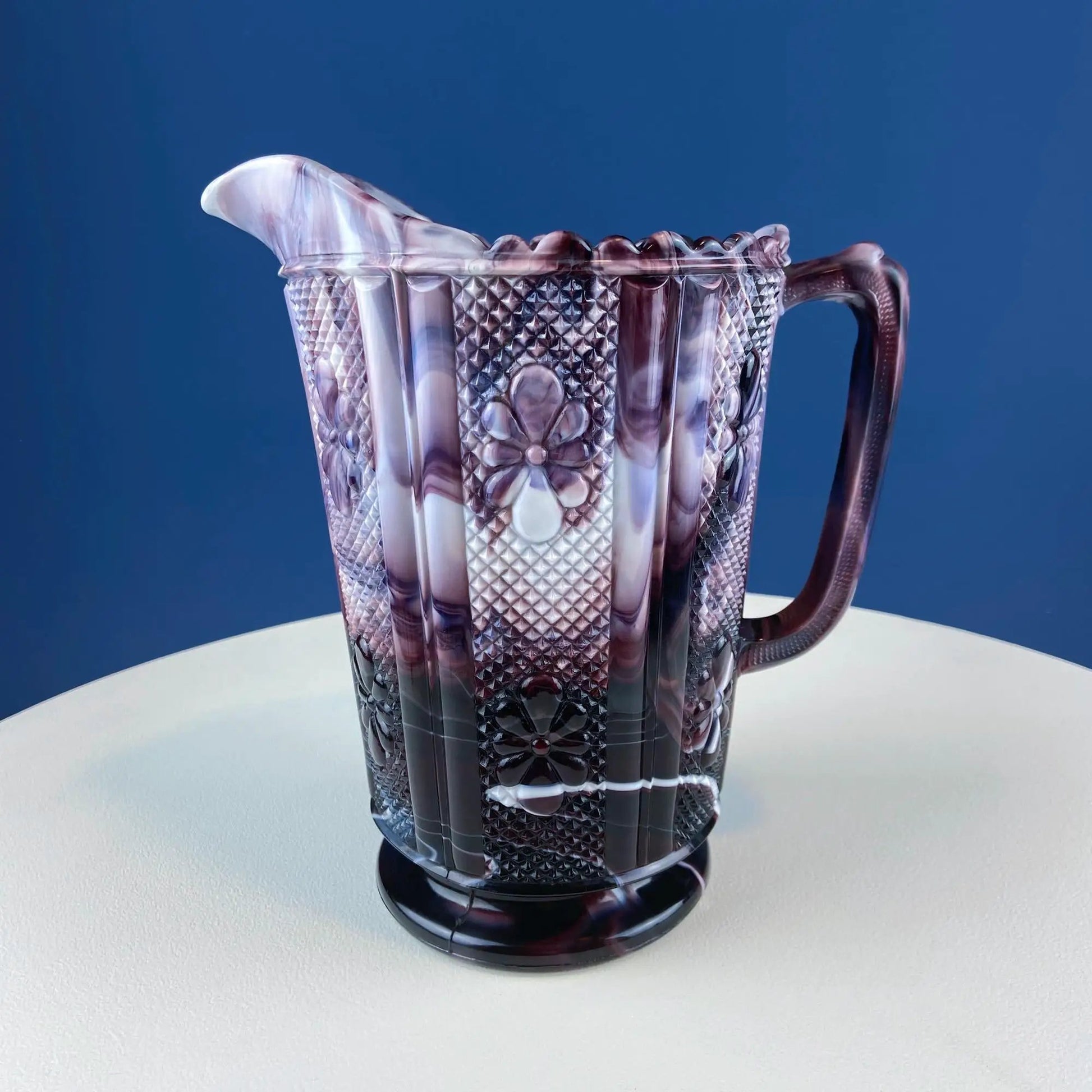 Purple Slag Glass Milk Glass Pitcher with geometric diamond motif by Anything Discovered on Tampa Home & Garden Store