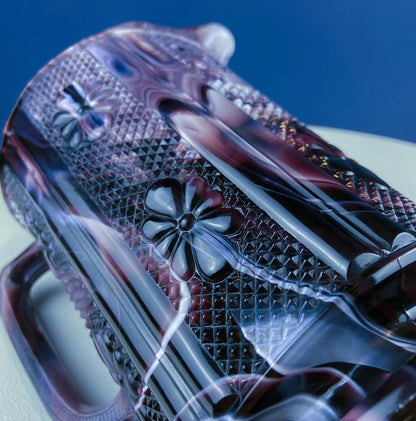 Purple slag glass milk pitcher with geometrical motifs and diamond textured surface on Tampa Home & Garden Store