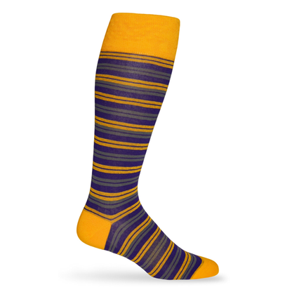 Gold / Purple Mixed Socks 4 Pack -B, striped crew socks in yellow purple gray on Tampa Home & Garden Store