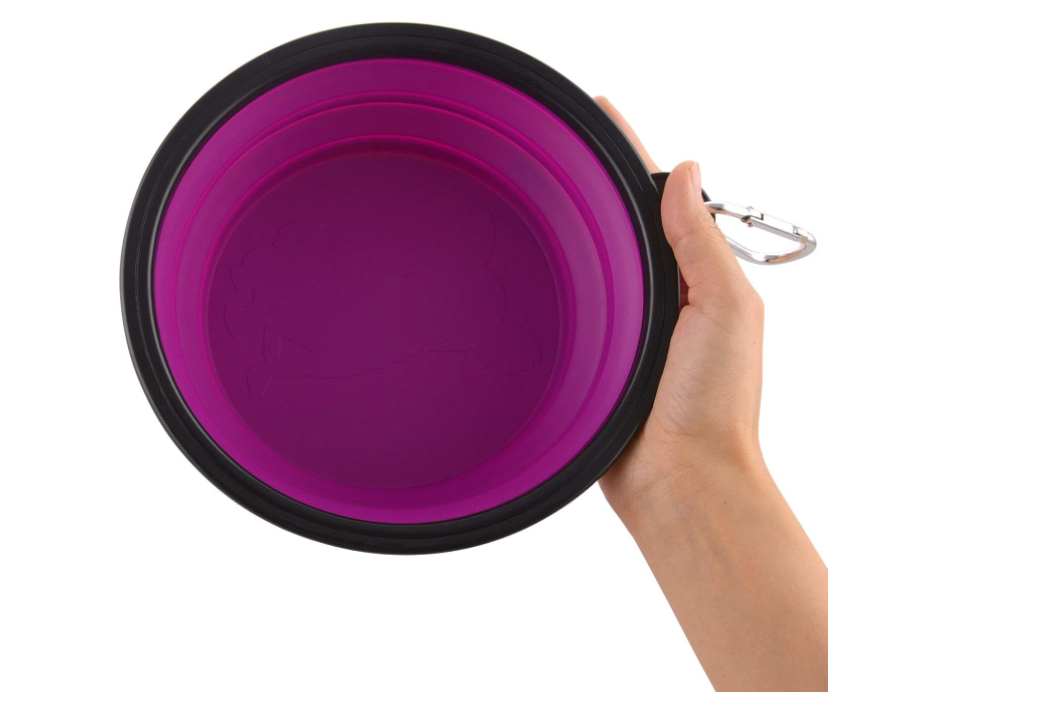 Purple 5-inch portable foldable dog bowl, set of 5 with black rim and metal clip on Tampa Home & Garden Store