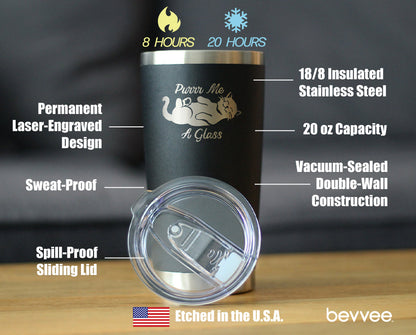 Purr Me A Glass - Insulated Coffee Tumbler Cup with Sliding Lid - Stainless Steel Insulated Mug - Fun Unique Cat Themed Décor and Gifts - Tampa soil911.com
