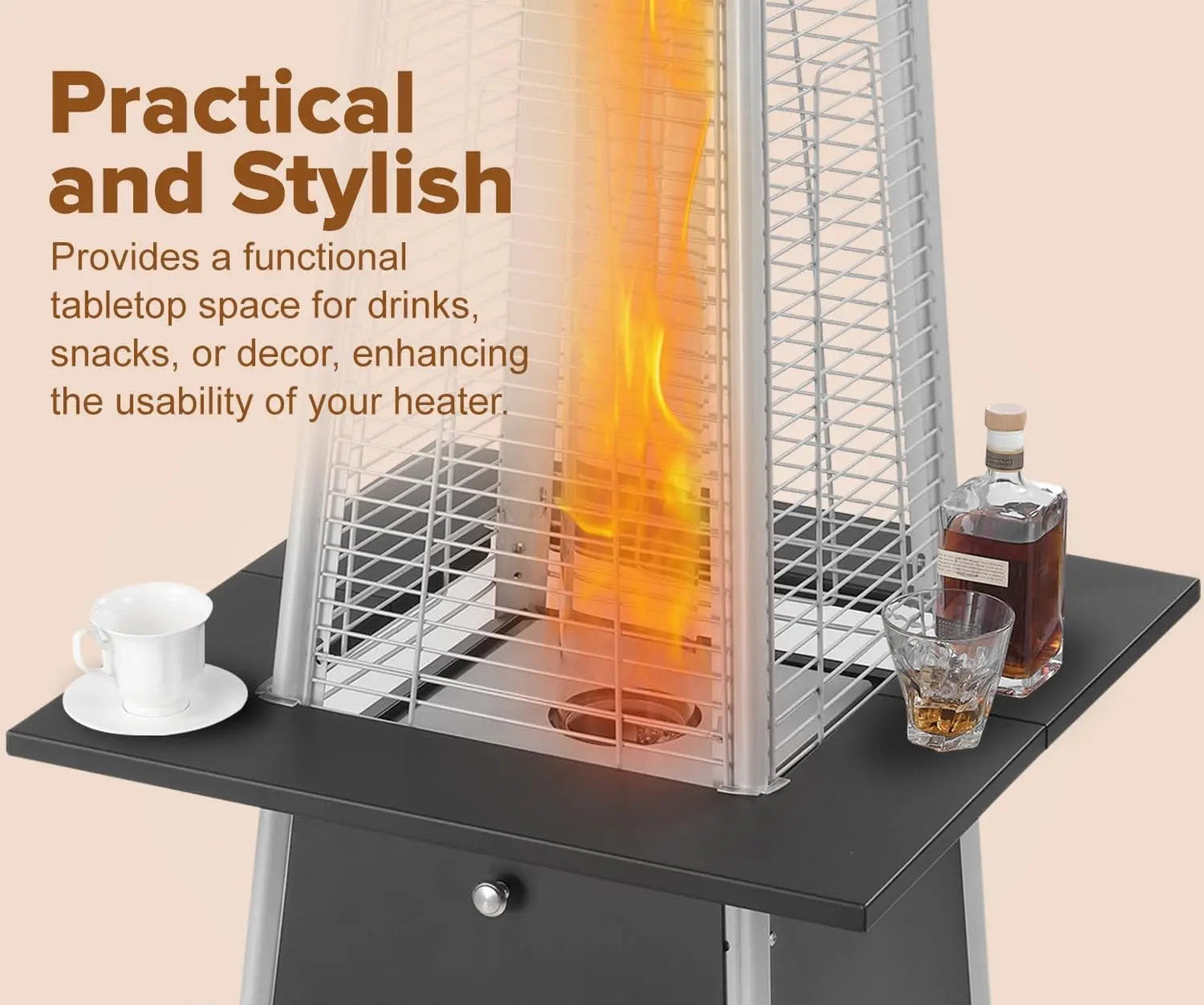Pyramid Flame Patio Heater Accessory Table Black, metal table for gas patio heater parts on Tampa Home & Garden Store