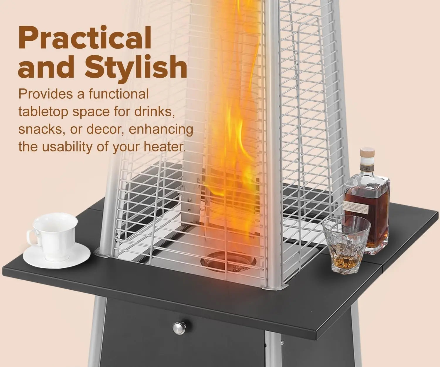 Pyramid Flame Patio Heater Accessory Table Black, metal table for gas patio heater parts on Tampa Home & Garden Store