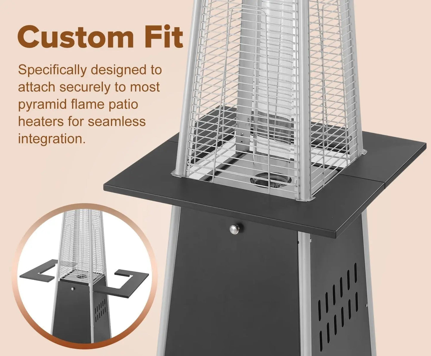 Pyramid Flame Patio Heater Accessory Table black metal mounts to gas heater Fire Sense Home on Tampa Home & Garden Store
