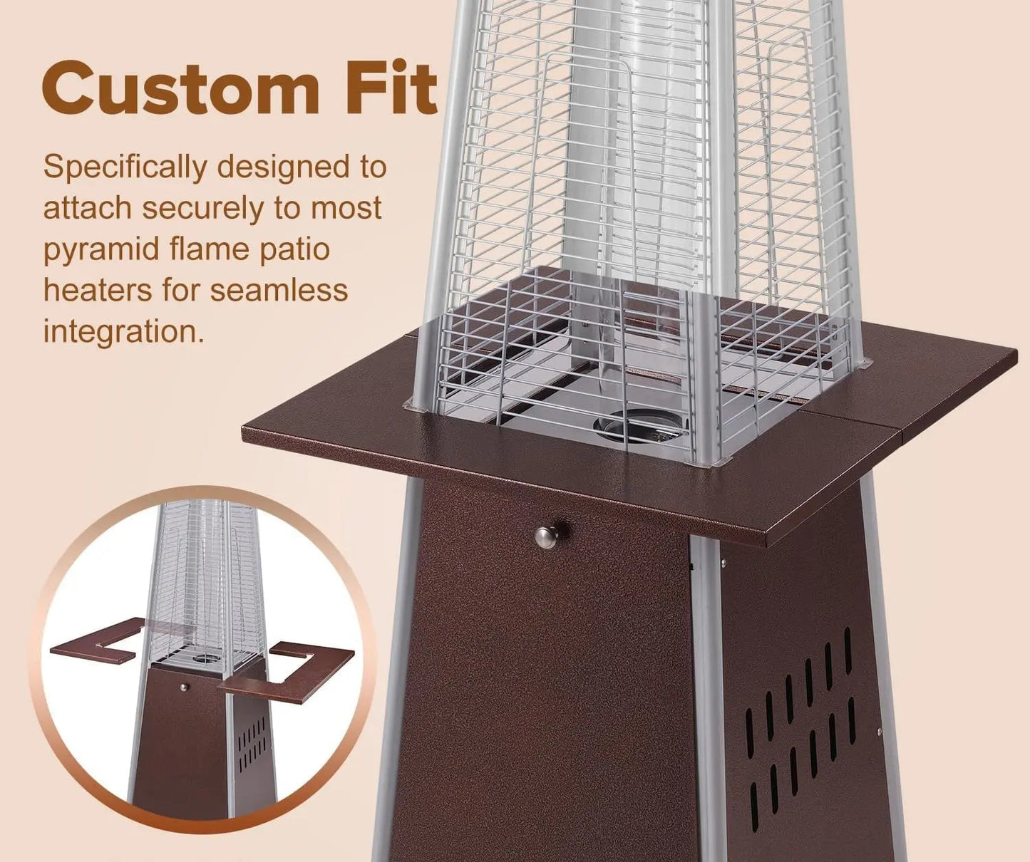 Pyramid Flame Patio Heater Accessory Table bronze metal frame that securely attaches to pyramid heaters on Tampa Home & Garden Store