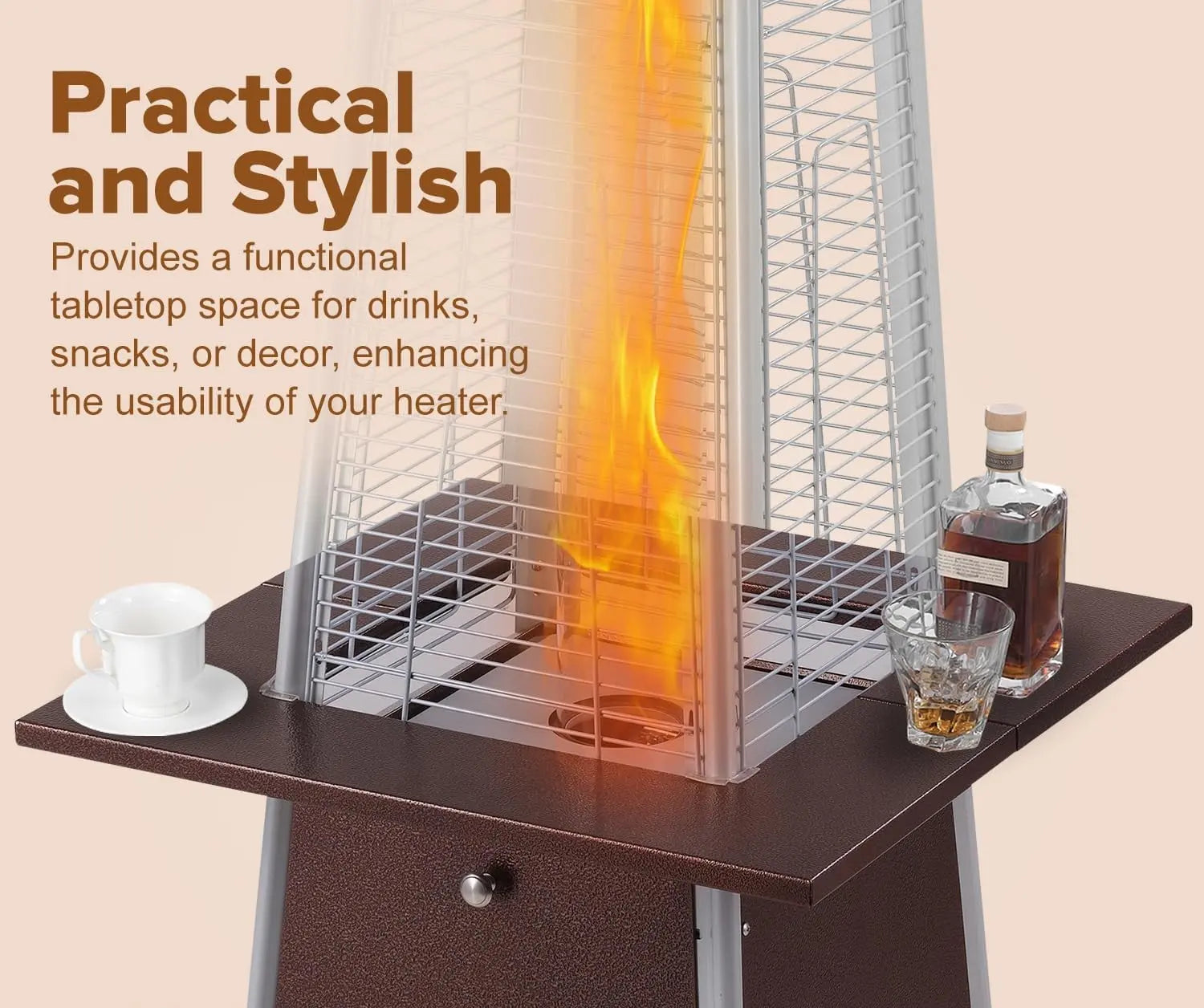 Bronze pyramid flame patio heater accessory table by Fire Sense on gas heater with grid on Tampa Home & Garden Store
