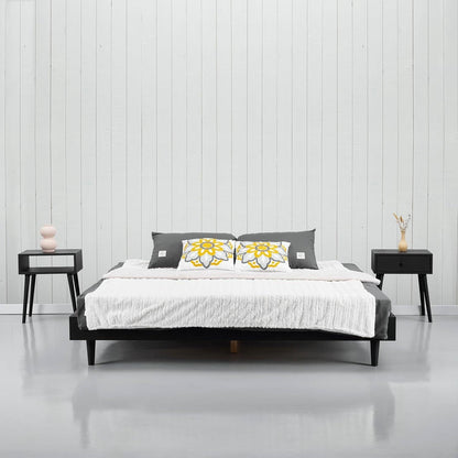 Queen size Mid-Century Modern Platform Bed Frame in Black Wood Finish