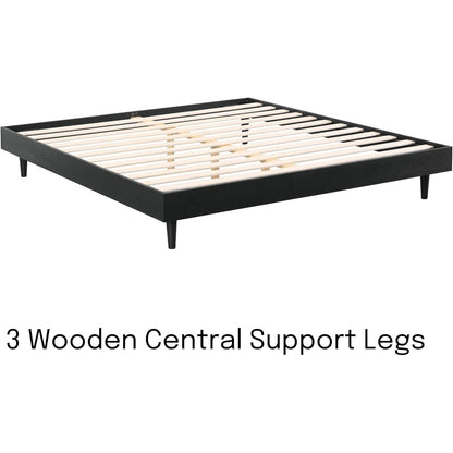 Queen size Mid-Century Modern Platform Bed Frame in Black Wood Finish