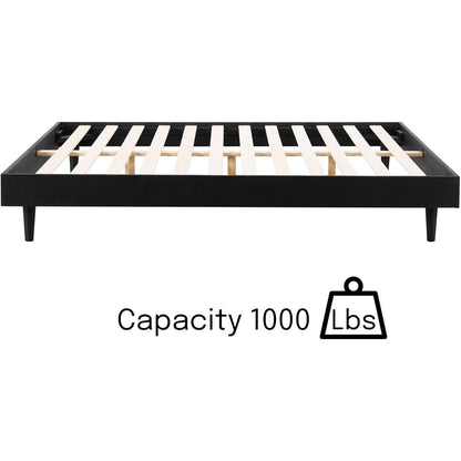 Queen size Mid-Century Modern Platform Bed Frame in Black Wood Finish