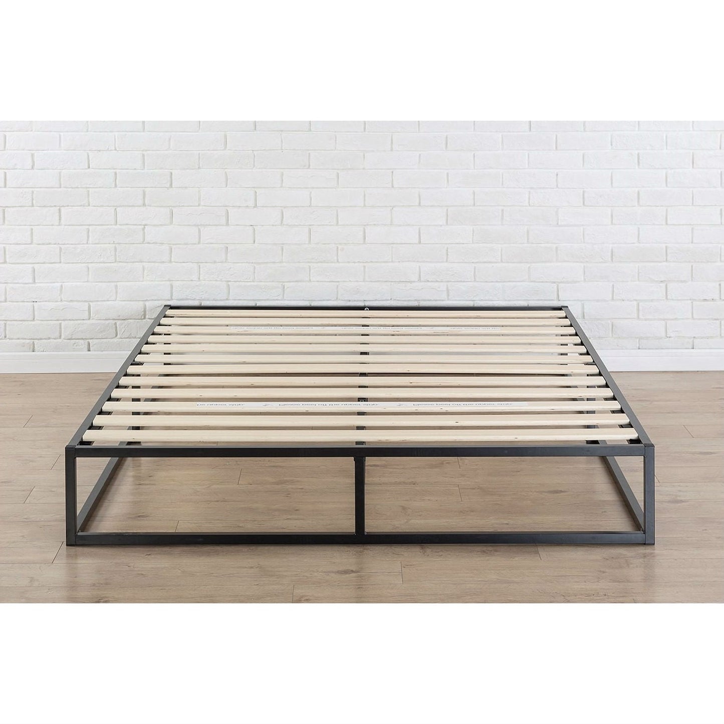 Estructura de cama moderna tamaño Queen con perfil bajo de metal de 10 pulgadas con listones de madera